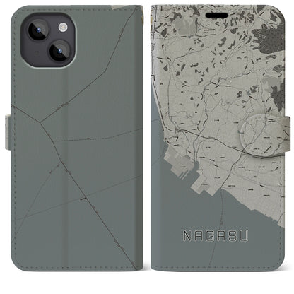 【長洲（熊本県）】地図柄iPhoneケース（手帳タイプ）モノトーン・iPhone 14 Plus 用