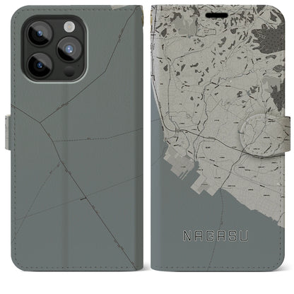 【長洲（熊本県）】地図柄iPhoneケース（手帳タイプ）モノトーン・iPhone 15 Pro Max 用