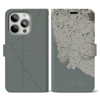 【長洲（熊本県）】地図柄iPhoneケース（手帳タイプ）モノトーン・iPhone 15 Pro 用