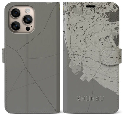 【長洲（熊本県）】地図柄iPhoneケース（手帳タイプ）モノトーン・iPhone 16 Plus 用