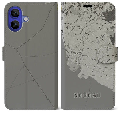 【長洲（熊本県）】地図柄iPhoneケース（手帳タイプ）モノトーン・iPhone 16 Pro Max 用