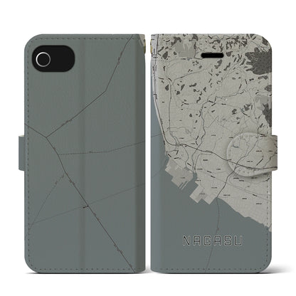 【長洲（熊本県）】地図柄iPhoneケース（手帳タイプ）モノトーン・iPhone SE（第3 / 第2世代） / 8 / 7 / 6s / 6 用