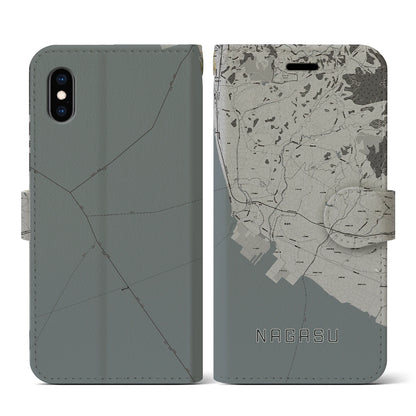 【長洲（熊本県）】地図柄iPhoneケース（手帳タイプ）モノトーン・iPhone XS / X 用