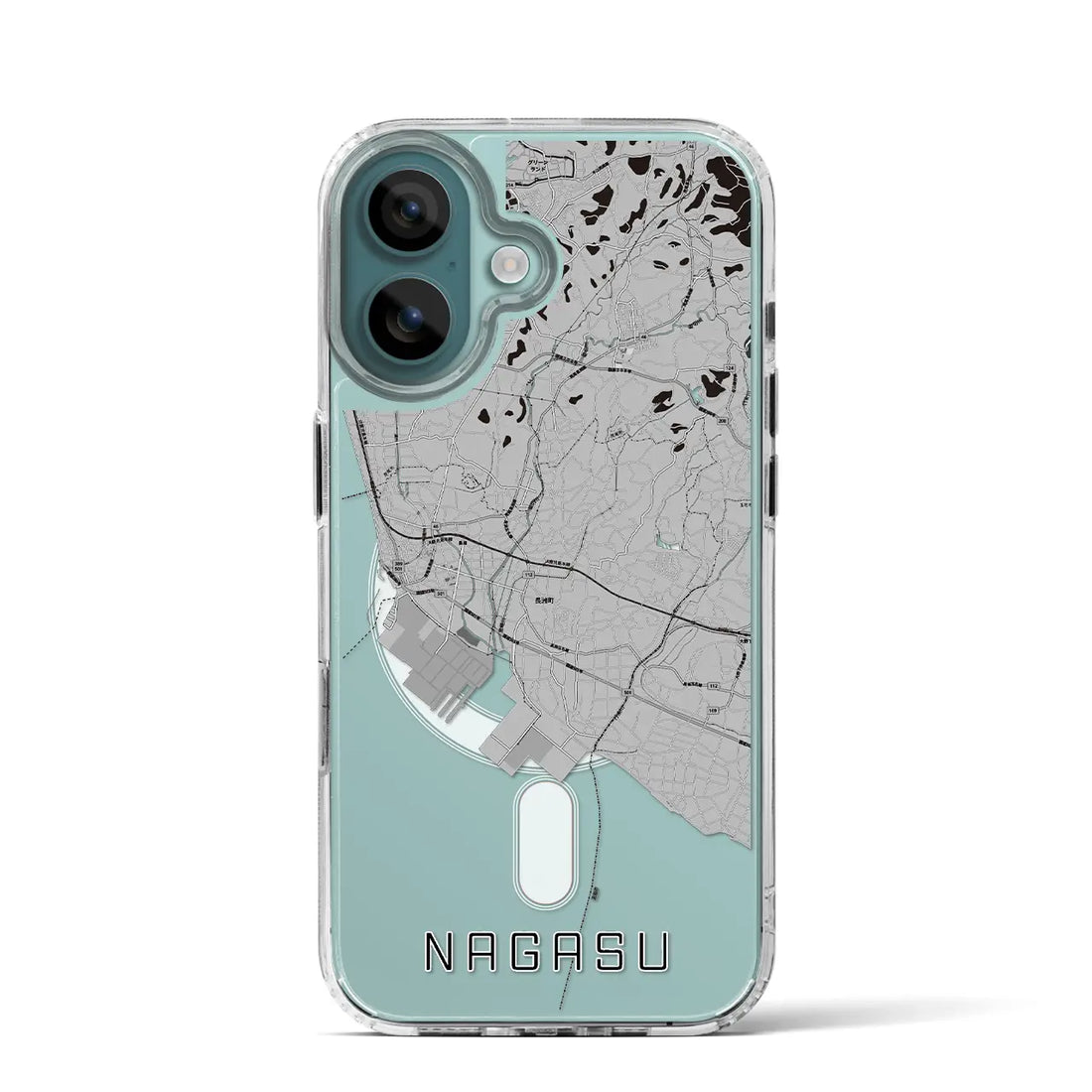 【長洲（熊本県）】地図柄iPhoneケース（MagSafeタイプ）モノトーン・iPhone 16 Pro 用