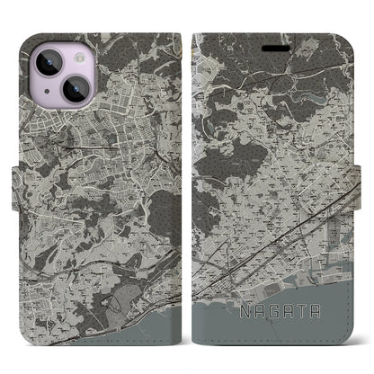 【長田（兵庫県）】地図柄iPhoneケース（手帳タイプ）モノトーン・iPhone 14 用