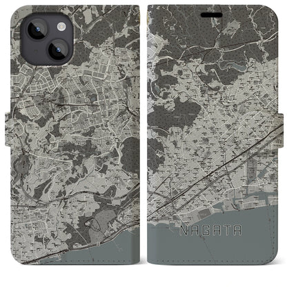 【長田（兵庫県）】地図柄iPhoneケース（手帳タイプ）モノトーン・iPhone 14 Plus 用