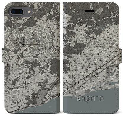 【長田（兵庫県）】地図柄iPhoneケース（手帳タイプ）モノトーン・iPhone 8Plus /7Plus / 6sPlus / 6Plus 用