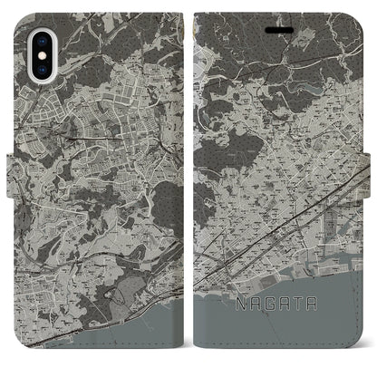 【長田（兵庫県）】地図柄iPhoneケース（手帳タイプ）モノトーン・iPhone XS Max 用