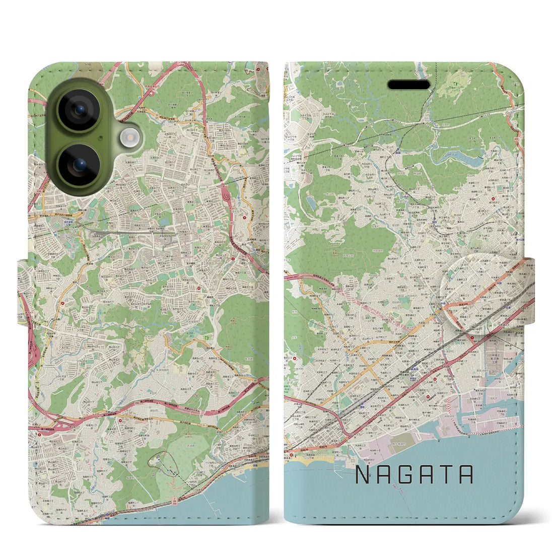 【長田(兵庫県)】地図柄iPhoneケース(手帳タイプ)ナチュラル・iPhone 17 Pro Max 用