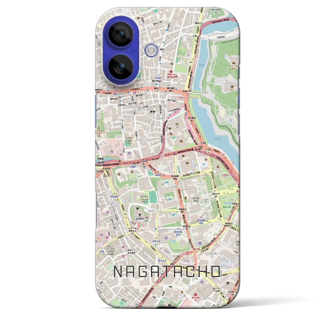 【永田町(東京都)】地図柄iPhoneケース(バックカバータイプ)ブラック・iPhone 16 Pro Max 用