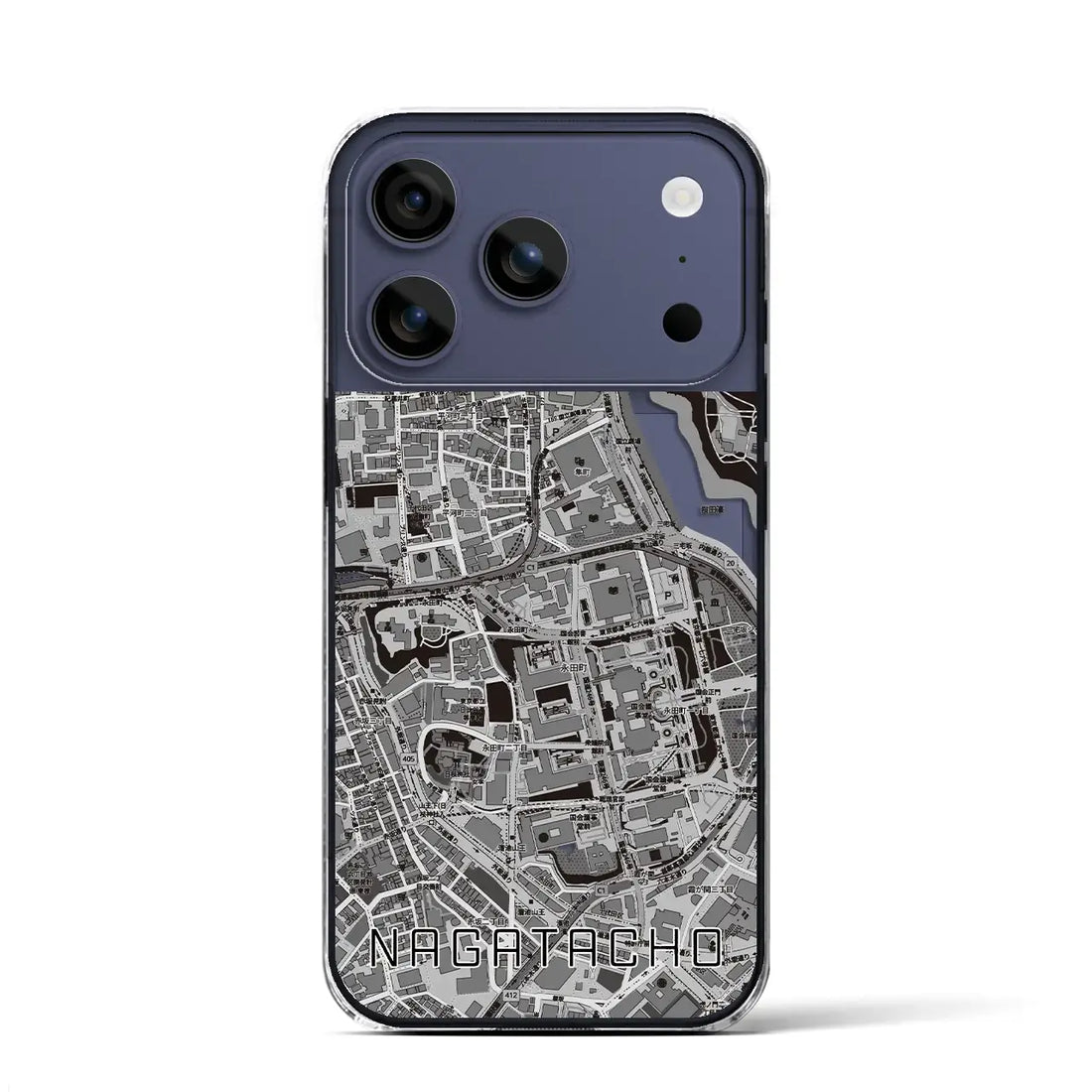 【永田町(東京都)】地図柄iPhoneケース(クリアタイプ)モノトーン・iPhone 17 Pro Max 用