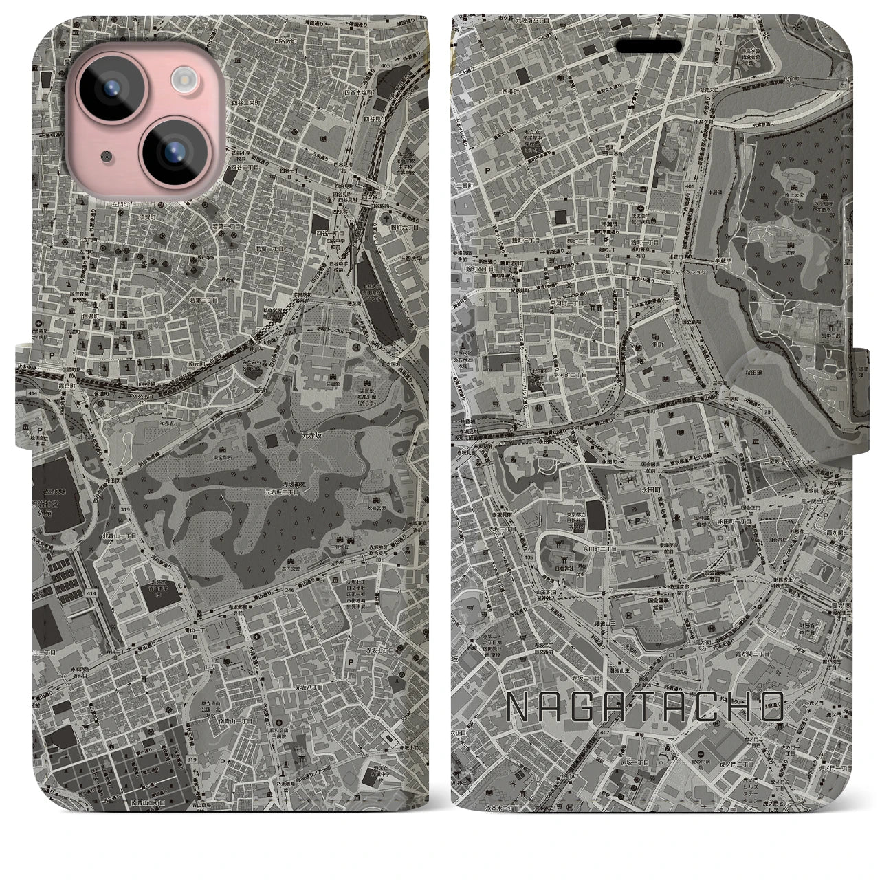 【永田町（東京都）】地図柄iPhoneケース（手帳タイプ）