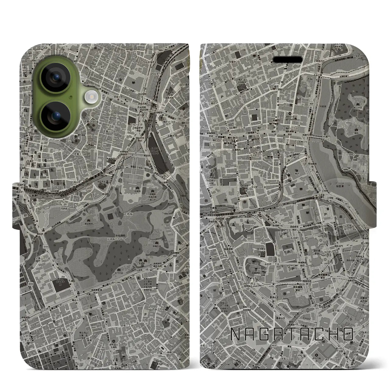 【永田町（東京都）】地図柄iPhoneケース（手帳タイプ）