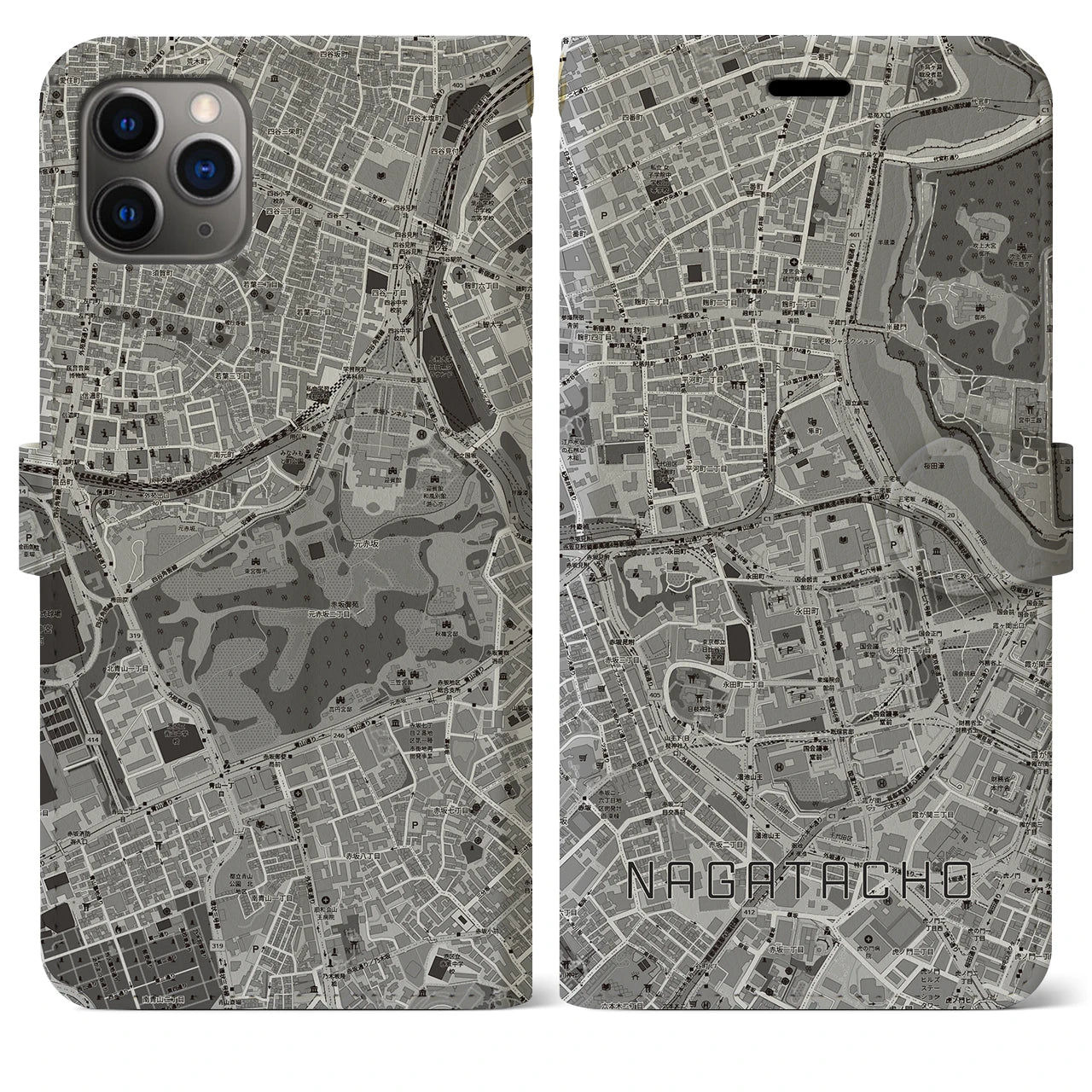 【永田町（東京都）】地図柄iPhoneケース（手帳タイプ）