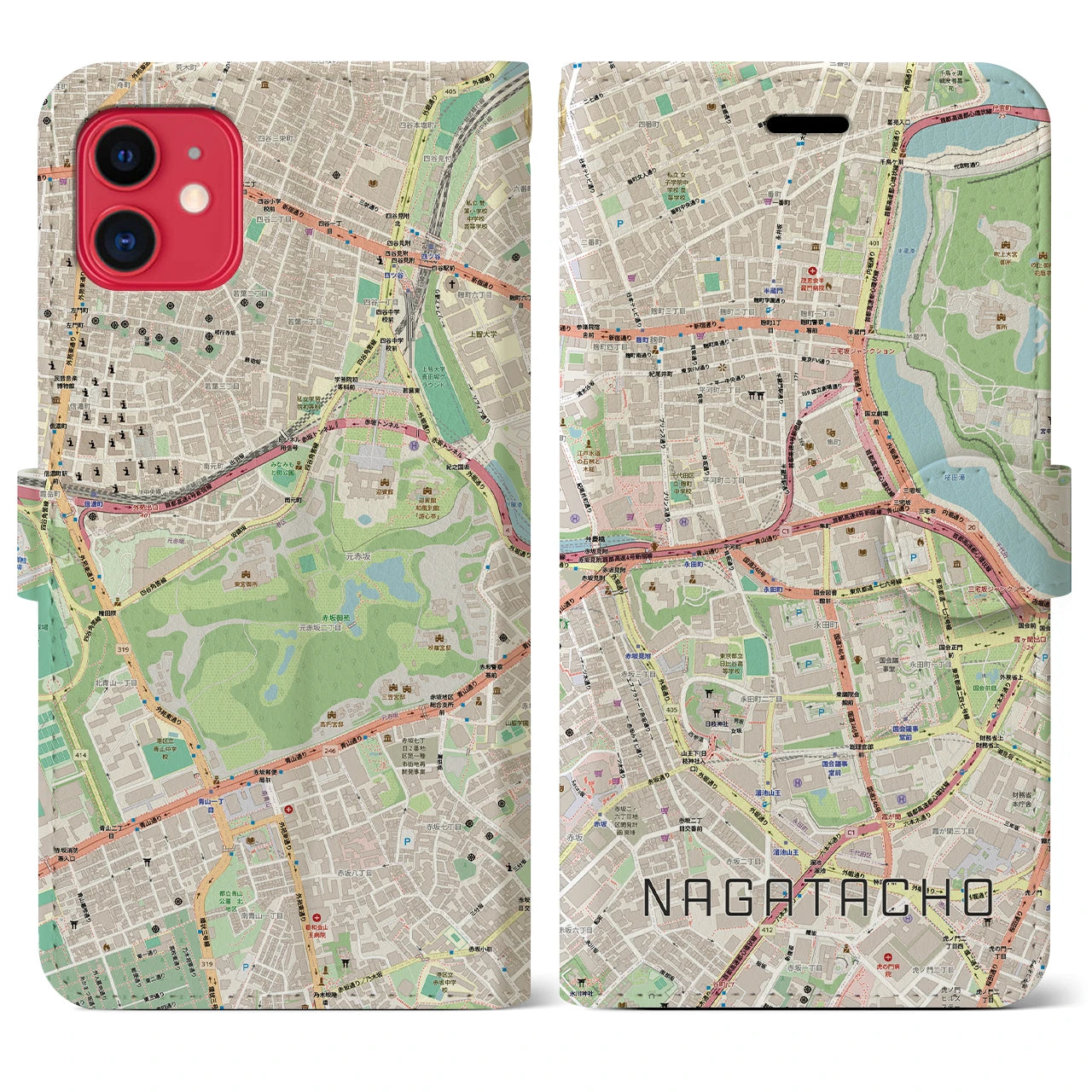 【永田町（東京都）】地図柄iPhoneケース（手帳タイプ）