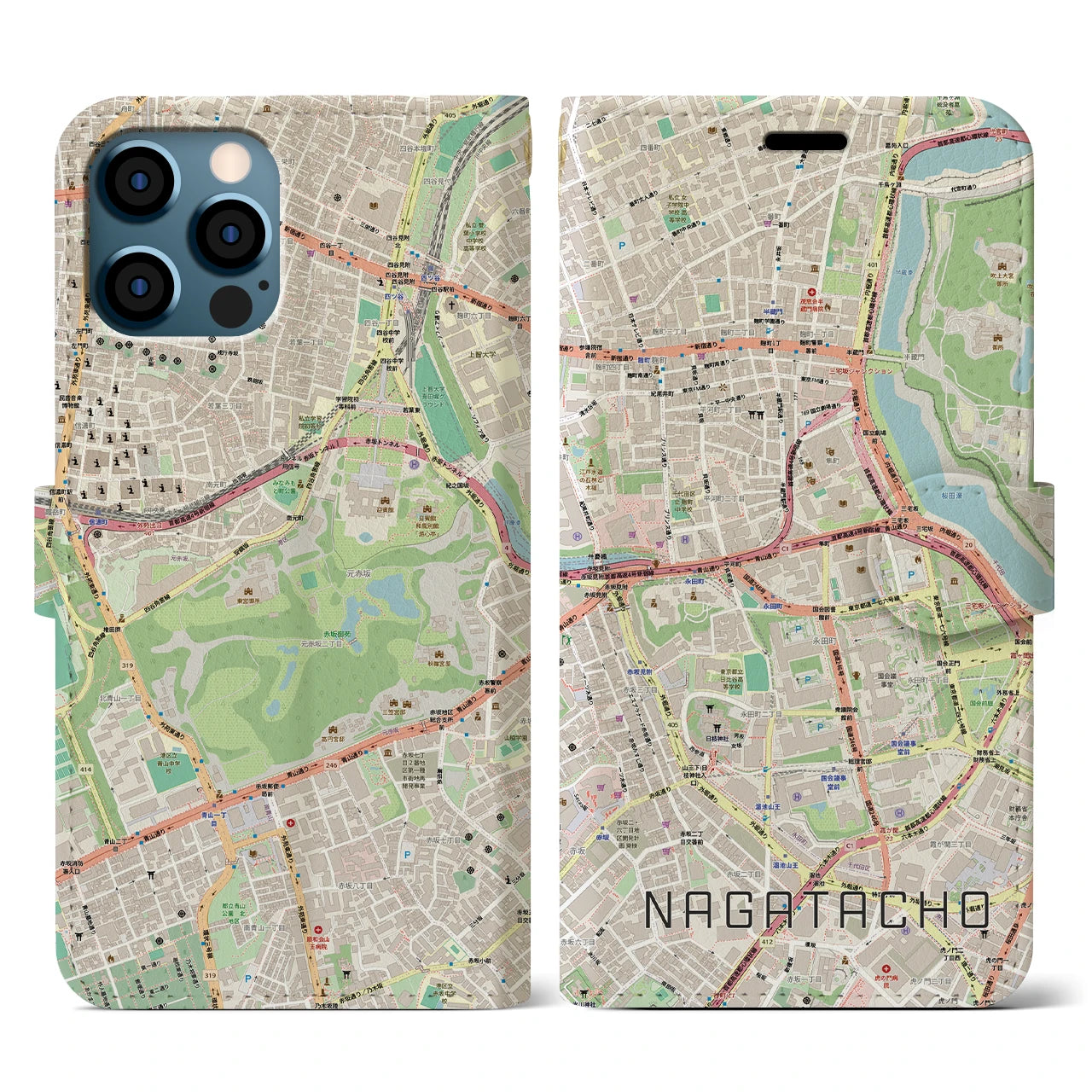 【永田町（東京都）】地図柄iPhoneケース（手帳タイプ）