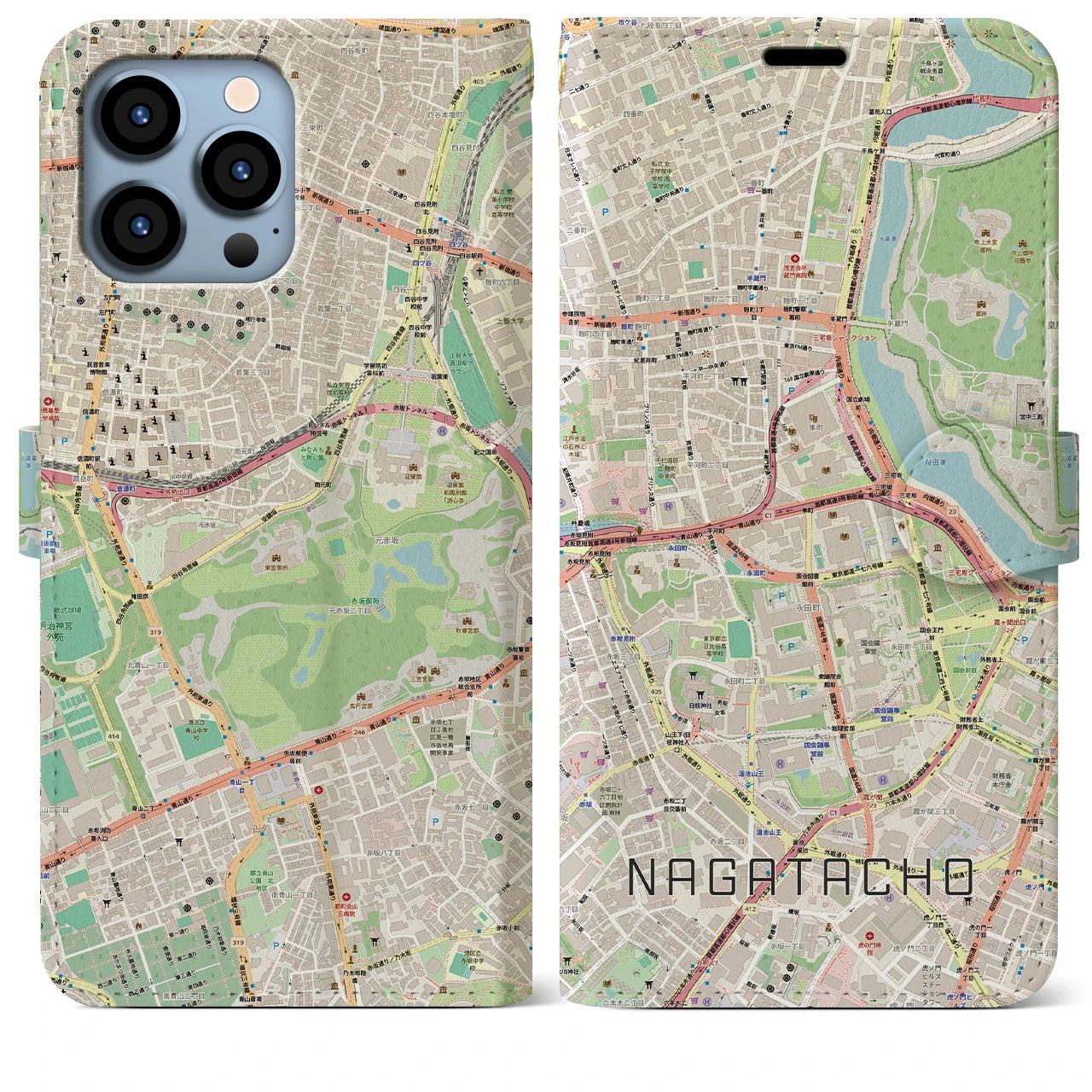 【永田町（東京都）】地図柄iPhoneケース（手帳タイプ）