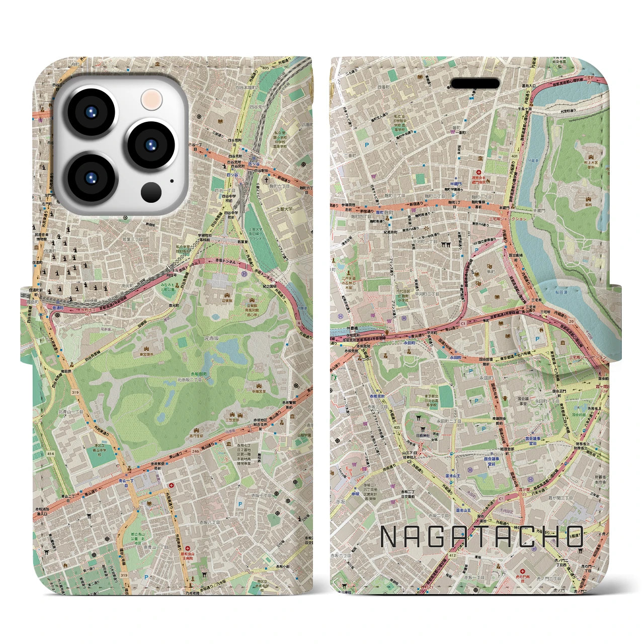 【永田町（東京都）】地図柄iPhoneケース（手帳タイプ）