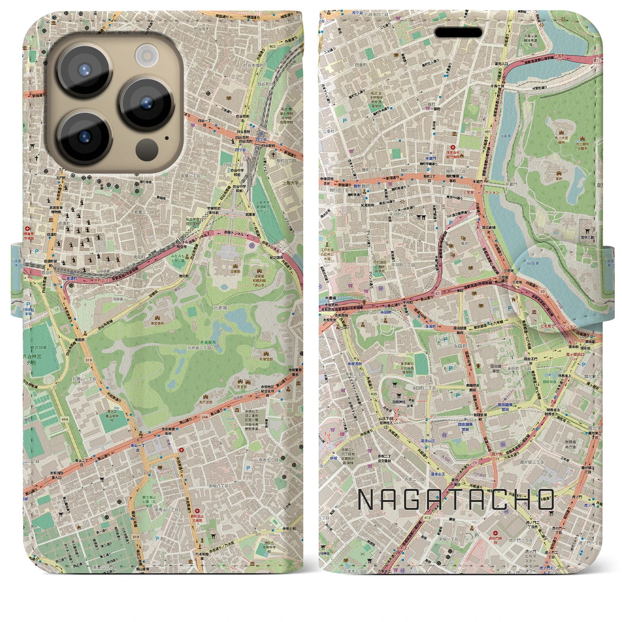 【永田町（東京都）】地図柄iPhoneケース（手帳タイプ）