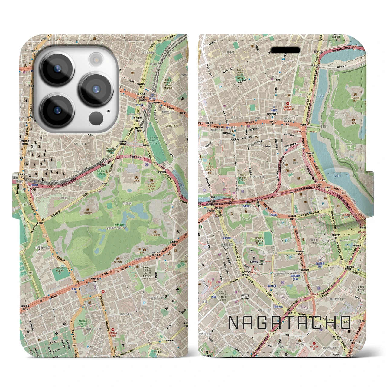 【永田町（東京都）】地図柄iPhoneケース（手帳タイプ）