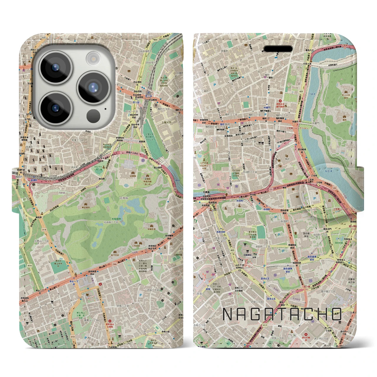 【永田町（東京都）】地図柄iPhoneケース（手帳タイプ）
