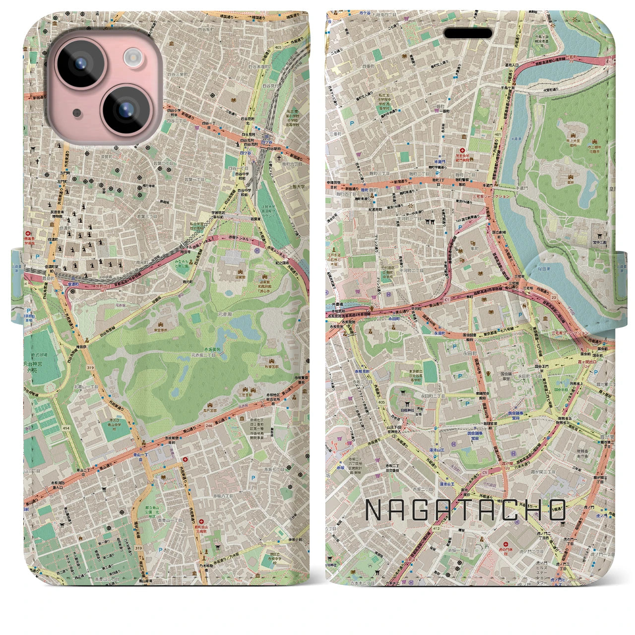 【永田町（東京都）】地図柄iPhoneケース（手帳タイプ）