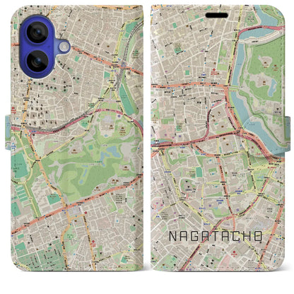 【永田町（東京都）】地図柄iPhoneケース（手帳タイプ）モノトーン・iPhone 16 Pro Max 用
