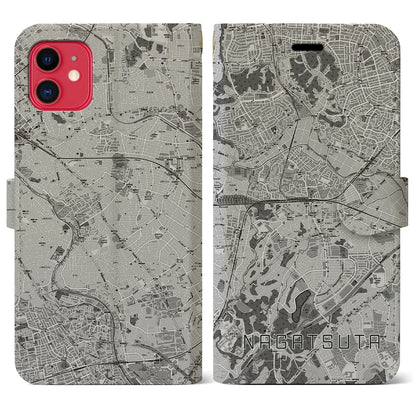 【長津田（神奈川県）】地図柄iPhoneケース（手帳タイプ）モノトーン・iPhone 11 用