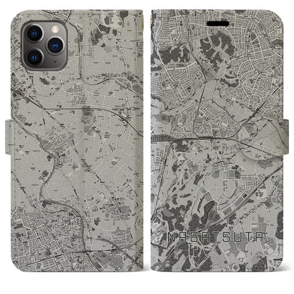 【長津田（神奈川県）】地図柄iPhoneケース（手帳タイプ）モノトーン・iPhone 11 Pro Max 用