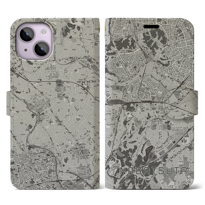 【長津田（神奈川県）】地図柄iPhoneケース（手帳タイプ）モノトーン・iPhone 14 用