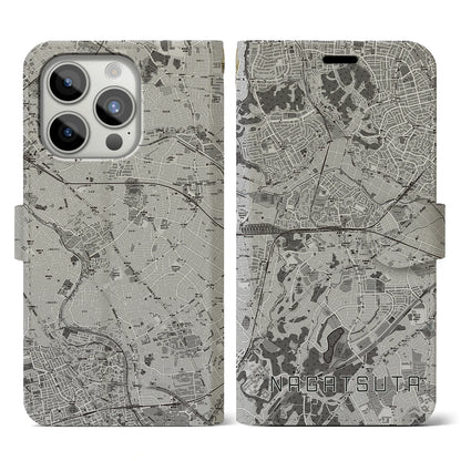 【長津田（神奈川県）】地図柄iPhoneケース（手帳タイプ）モノトーン・iPhone 15 Pro 用