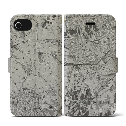 【長津田（神奈川県）】地図柄iPhoneケース（手帳タイプ）モノトーン・iPhone SE（第3 / 第2世代） / 8 / 7 / 6s / 6 用