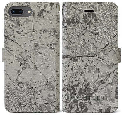 【長津田（神奈川県）】地図柄iPhoneケース（手帳タイプ）モノトーン・iPhone 8Plus /7Plus / 6sPlus / 6Plus 用