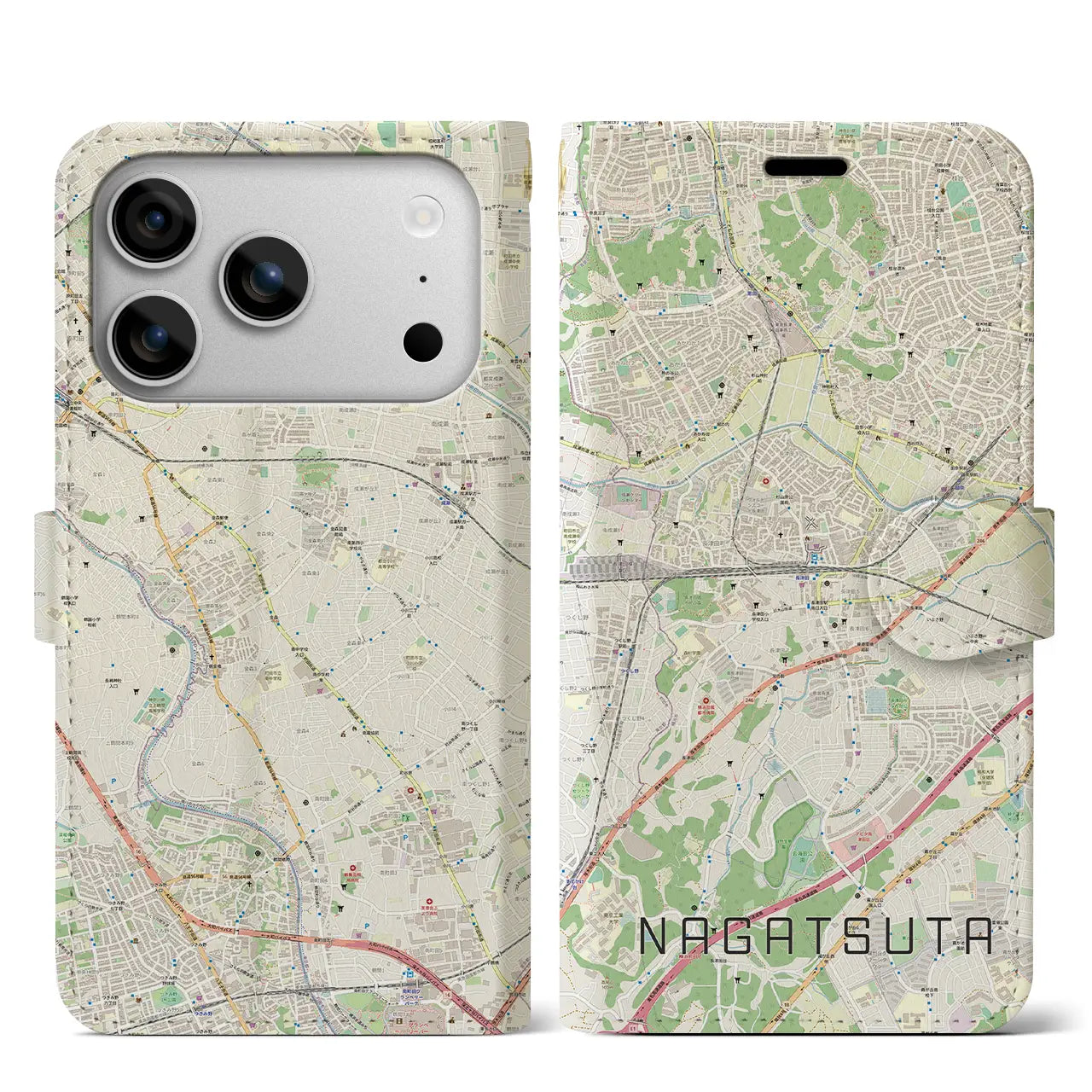 【長津田（神奈川県）】地図柄iPhoneケース（手帳タイプ）