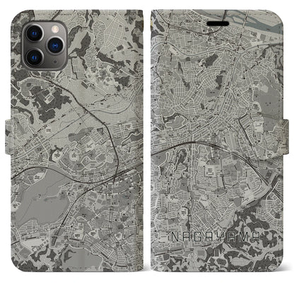 【永山（東京都）】地図柄iPhoneケース（手帳タイプ）モノトーン・iPhone 11 Pro Max 用