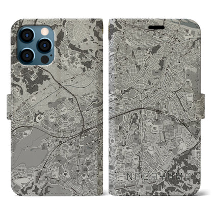 【永山（東京都）】地図柄iPhoneケース（手帳タイプ）モノトーン・iPhone 12 / 12 Pro 用