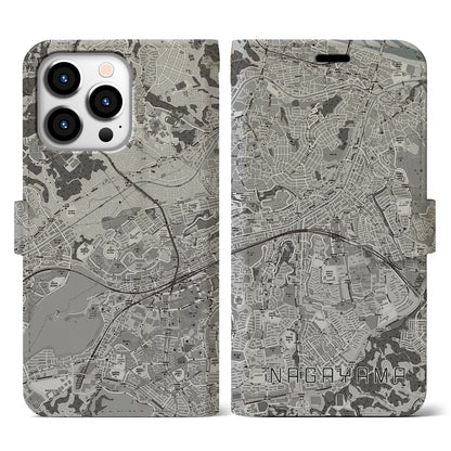 【永山（東京都）】地図柄iPhoneケース（手帳タイプ）モノトーン・iPhone 13 Pro 用