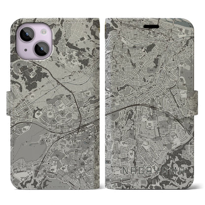 【永山（東京都）】地図柄iPhoneケース（手帳タイプ）モノトーン・iPhone 14 用