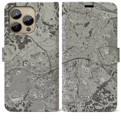 【永山（東京都）】地図柄iPhoneケース（手帳タイプ）モノトーン・iPhone 14 Pro Max 用