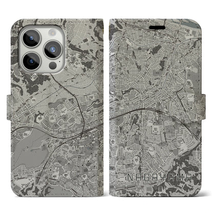 【永山（東京都）】地図柄iPhoneケース（手帳タイプ）モノトーン・iPhone 15 Pro 用