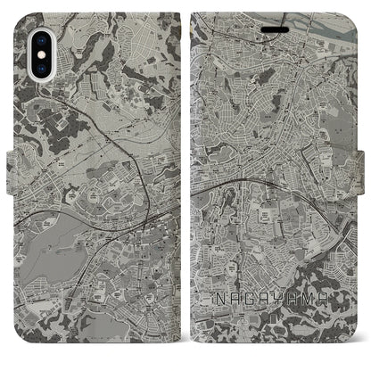 【永山（東京都）】地図柄iPhoneケース（手帳タイプ）モノトーン・iPhone XS Max 用