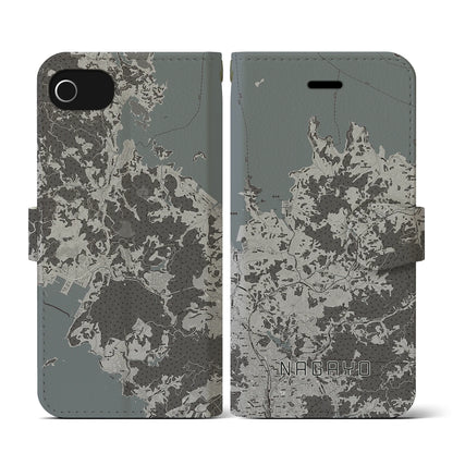 【長与（長崎県）】地図柄iPhoneケース（手帳タイプ）モノトーン・iPhone SE（第3 / 第2世代） / 8 / 7 / 6s / 6 用