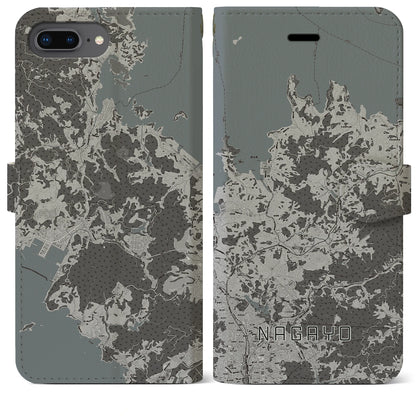 【長与（長崎県）】地図柄iPhoneケース（手帳タイプ）モノトーン・iPhone 8Plus /7Plus / 6sPlus / 6Plus 用