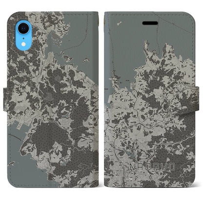 【長与（長崎県）】地図柄iPhoneケース（手帳タイプ）モノトーン・iPhone XR 用