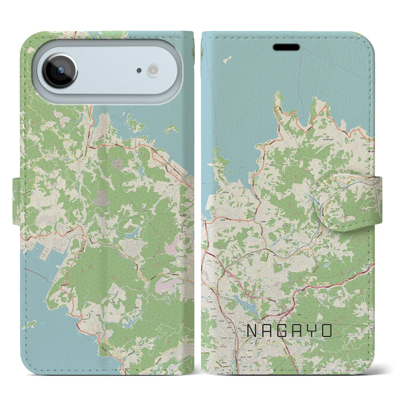 【長与（長崎県）】地図柄iPhoneケース（手帳タイプ）
