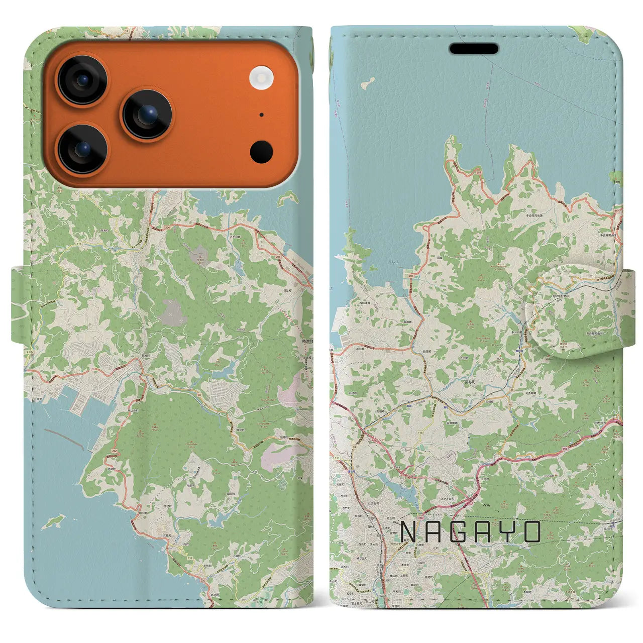 【長与（長崎県）】地図柄iPhoneケース（手帳タイプ）