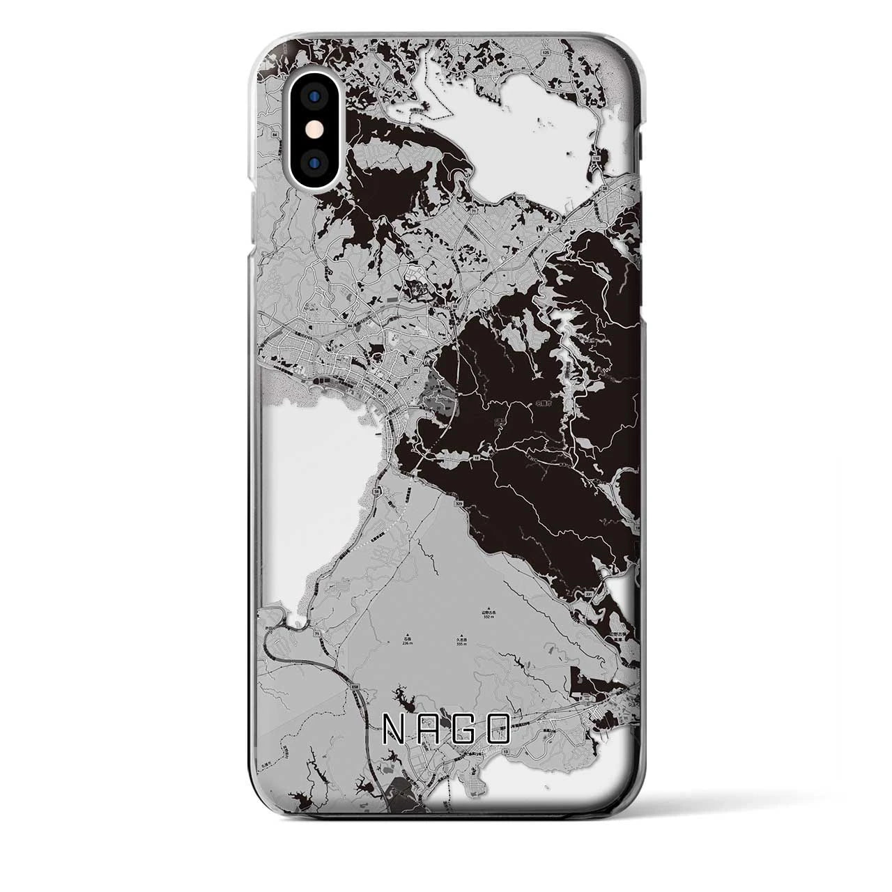 【名護（沖縄県）】地図柄iPhoneケース（クリアタイプ）モノトーン・iPhone XS Max 用