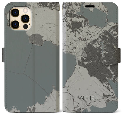 【名護（沖縄県）】地図柄iPhoneケース（手帳タイプ）モノトーン・iPhone 12 Pro Max 用