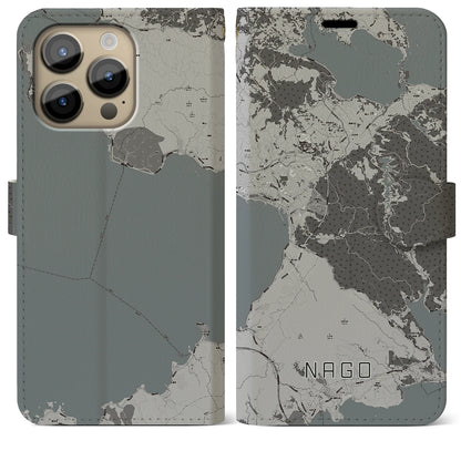 【名護（沖縄県）】地図柄iPhoneケース（手帳タイプ）モノトーン・iPhone 14 Pro Max 用