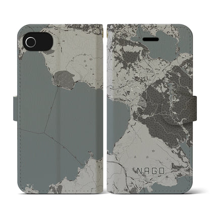 【名護（沖縄県）】地図柄iPhoneケース（手帳タイプ）モノトーン・iPhone SE（第3 / 第2世代） / 8 / 7 / 6s / 6 用